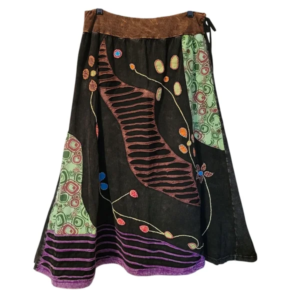 Rising International Bohemian Patchwork Midi Maxi 2X Skirt Boho Hippie Cotton - Picture 1 of 11